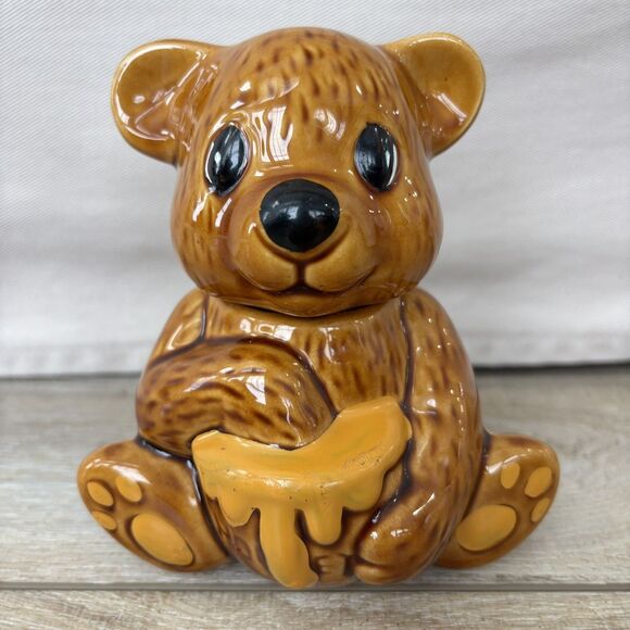 Other - Vintage Ceramic Honey Bear Lidded Jar Brown Kitsch Taiwan Woodland Cottagecore